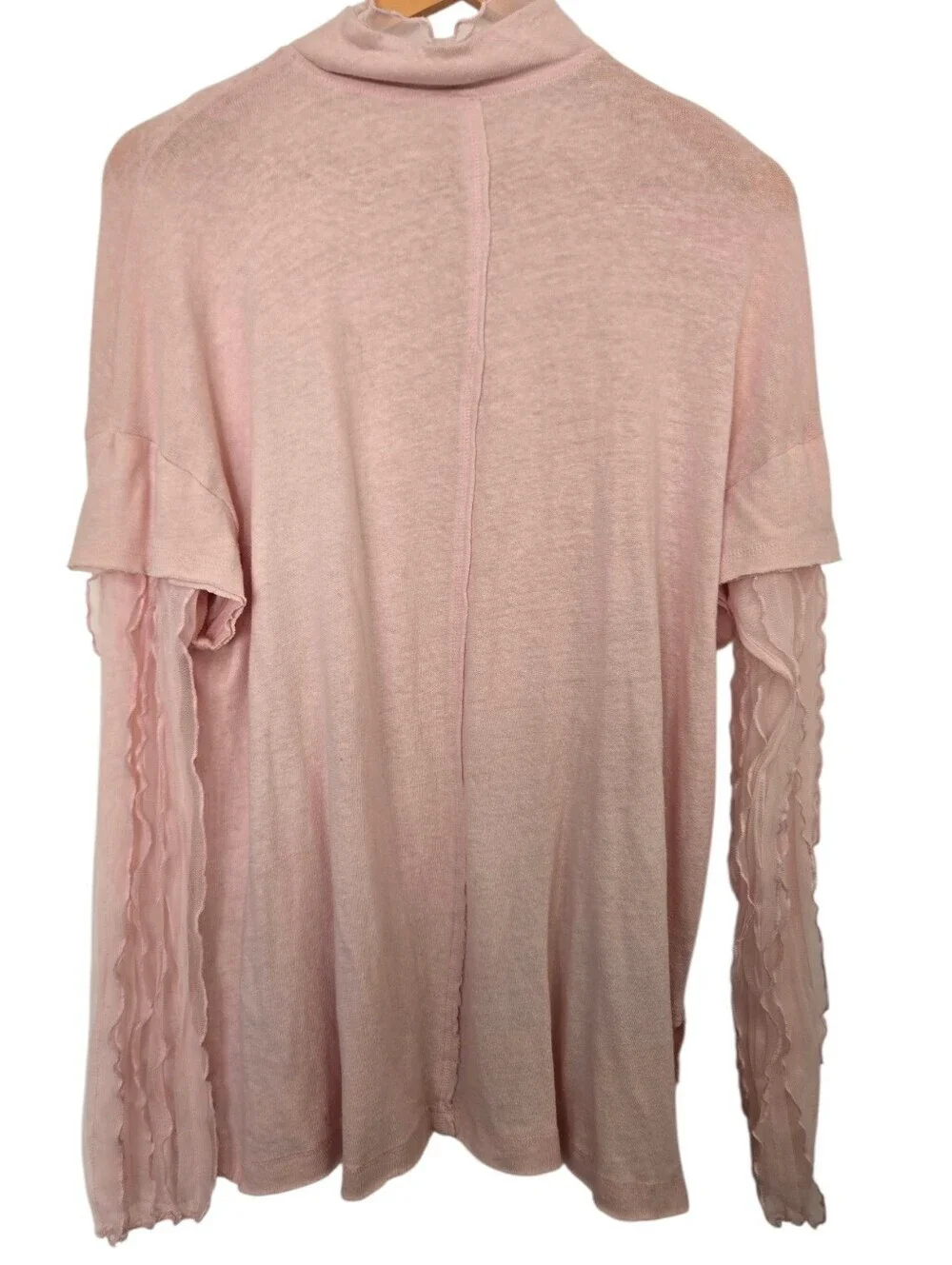NWT  Free People Pink Mock Neck Layered Mesh Sleeve Top | Balletcore Small
